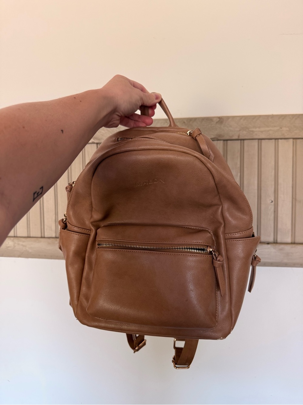 Maedn Leather Backpack - Tan Casual Daypack/diaper bag